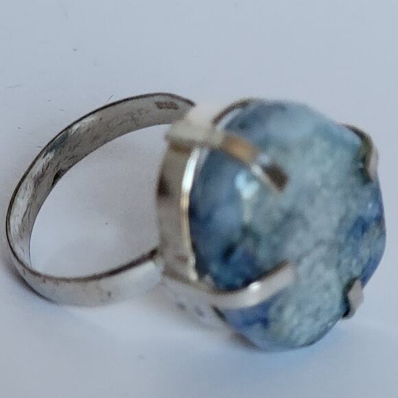Handmade Sterling Silver Blue Druzy Quartz Ring, Size 7.5 Gemstone Jewelry - Picture 1 of 10